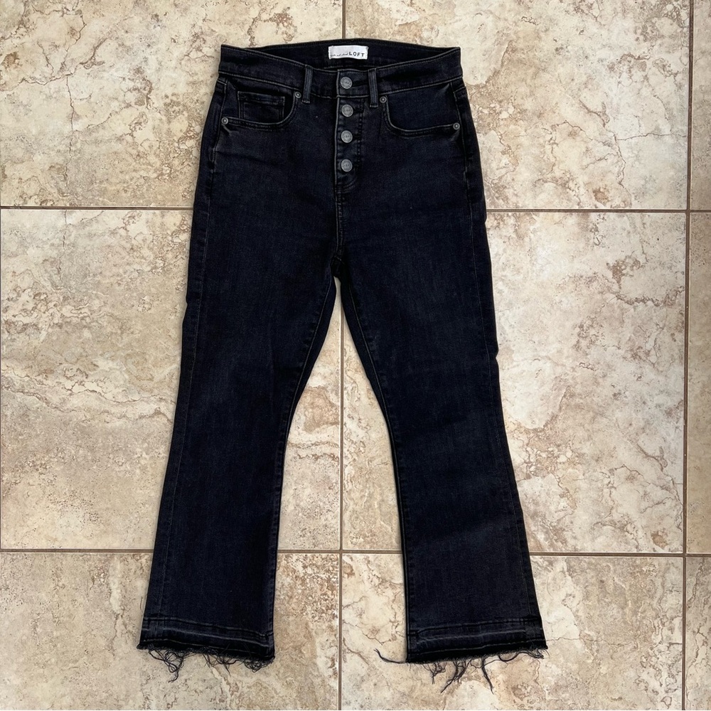 Loft Black Button-Fly Jeans High Waist Flare Crop